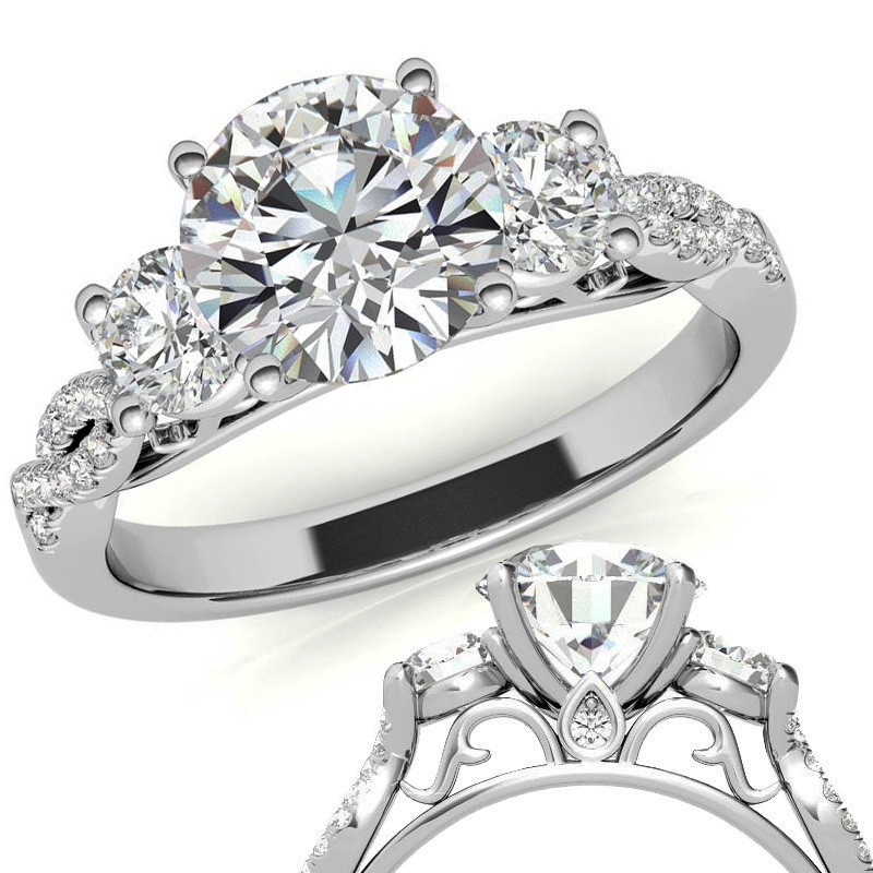 Three-Stone Round Brilliant Lab Grown Diamond Engagement Ring - Eng062 ...