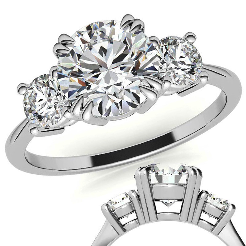 Round Double Prong 3-Stone Lab Grown Diamond Engagement Ring - enr788 ...